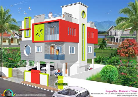 Modern North Indian Style House With Stilt Floor Kerala Home Design