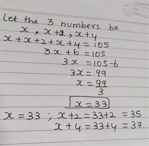 Find The Three Consecutive Odd Numbers Whose Sum Is 105