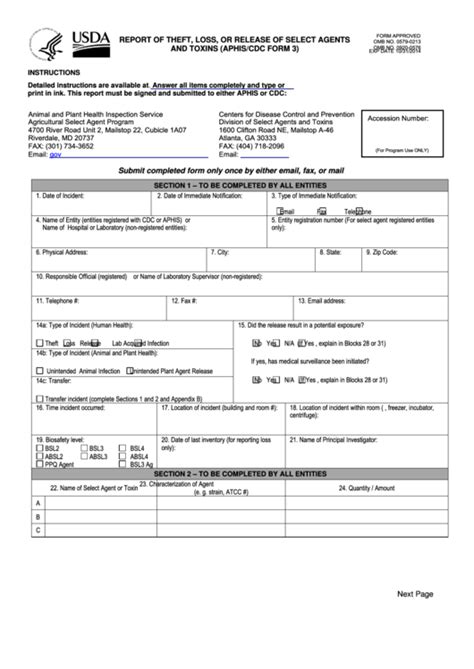 Fillable Aphiscdc Form 3 Report Of Theft Loss Or Release Of Select