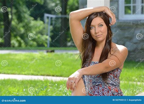 Beautiful Young Woman Poses For Photo Outside Stock Photo Image Of