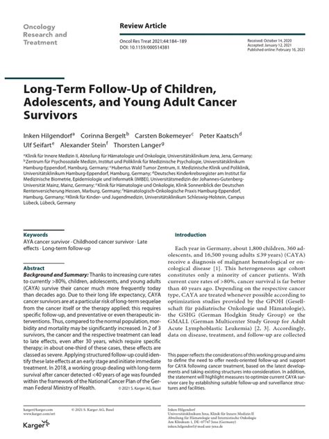 Long Term Follow Up Of Children Adolescents And Young Adult Cancer