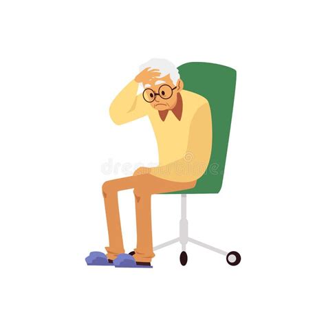 Tired Sad Aged Woman Sit In Armchair A Flat Vector Illustration Stock