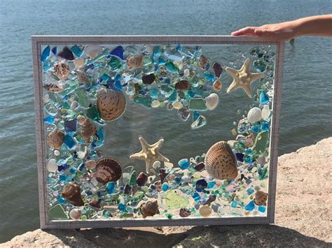 Free Shipping Large Beach Glass Coastal Windowmixed Media Etsy Sea Glass Crafts Sea Glass