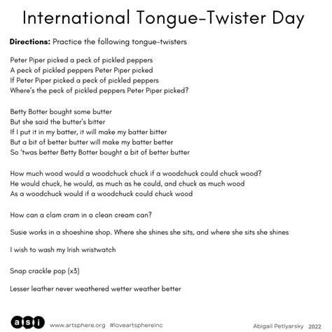 International Tongue Twister Day Art Sphere Inc