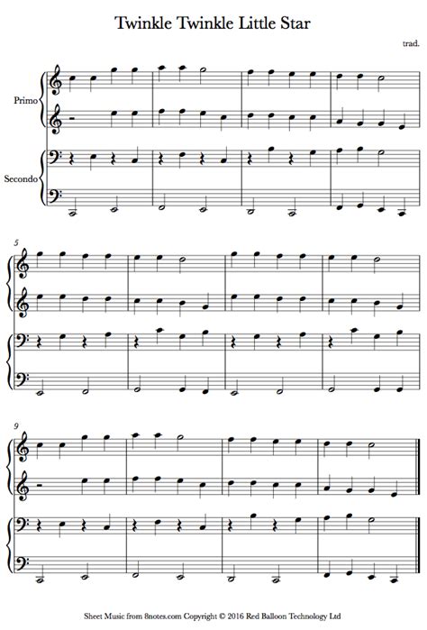Just starting out on the piano? Twinkle Twinkle Little Star sheet music for Piano Duet ...