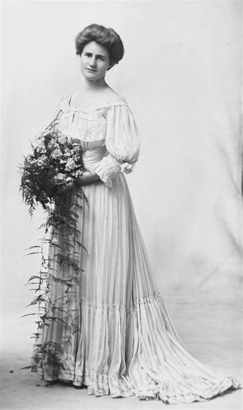 Bridal showers, bridal luncheons, wedding day prep. 1909. Eva in her wedding dress. Junction City Kansas ...