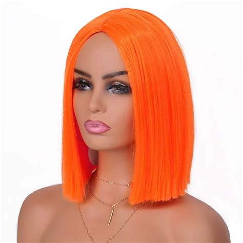 Orange Wigs For Women Short Orange Bob Wigs For Women Synthetic Middle