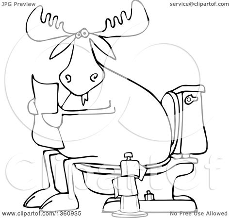 Clipart Of A Cartoon Black And White Moose Reading A