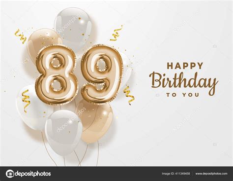 Fondo Felicitación Feliz 89th Cumpleaños Lámina Oro Globo Años