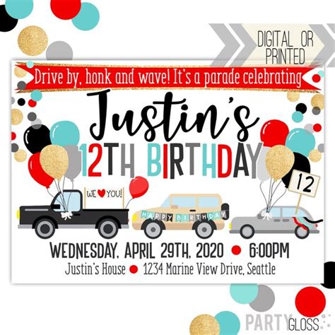 Drive By Birthday Parade Invitation Digital Invitation Etsy