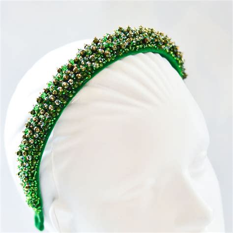 Beaded Headband Beaded Headpiece Green Headband Etsy Beaded