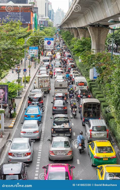 Bangkok Thailand Traffic Jam On Sukhumvit Road Vertical Photo