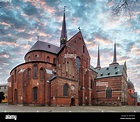 Roskilde Cathedral, in the city of Roskilde on the island of Zealand in ...