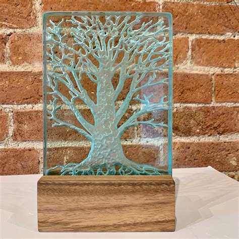 Light Up Etched Tree Sculpture On Wood Ceramics And Glass Ferrers Gallery