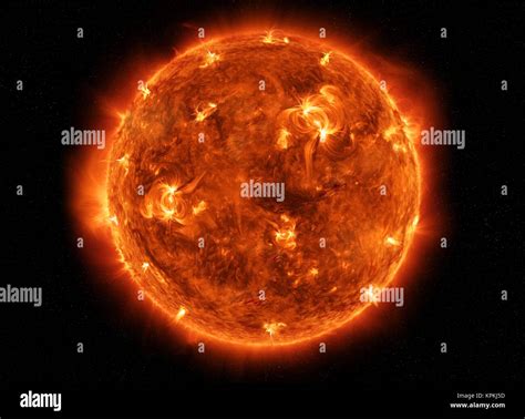 Exploding Sun In Space Close To Planet Earth And Moon Stock Photo Alamy