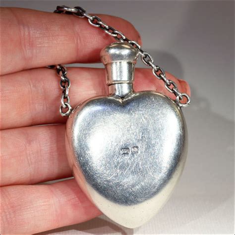 Antique Sterling Silver Heart Shaped Perfume Bottle Pendant Victoria