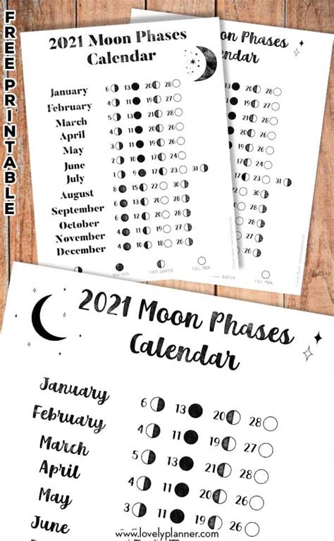 This calendar shows the moon phase for every day in the current month of june 2021. Free Printable 2021 Moon Phases Calendar - Lovely Planner