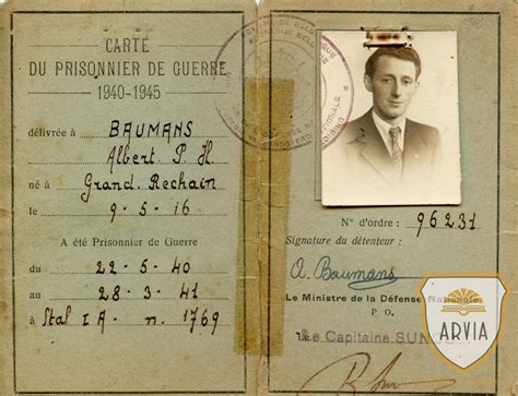 grand rechain 1945 carte de prisonnier de guerre de albert baumans arvia archives herve