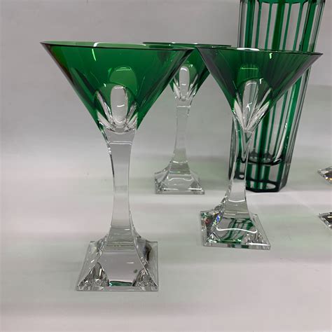Green And Clear Martini Glass And Shaker With Silver Top Kalms Antiques