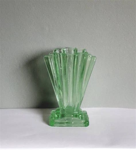 Art Deco Green Uranium Glass Vase Large Bagley Grantham Etsy Uk Art Deco Green Glass Vase Vase