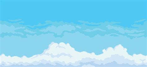 Pixel Art Sky Background With Clouds Cloudy Blue Sky Vector For 8bit