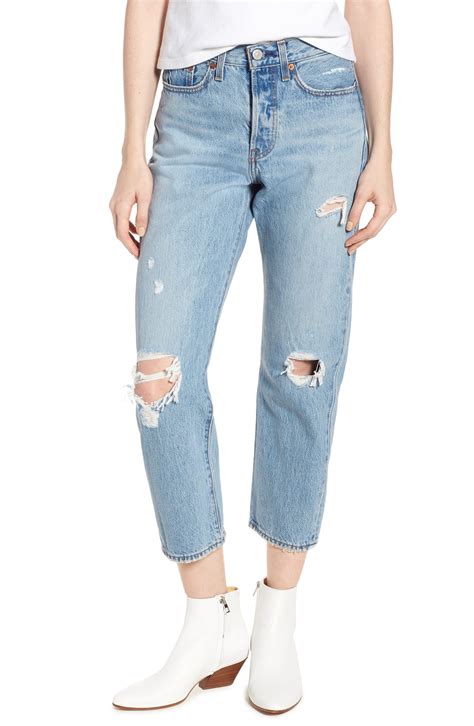 levi s denim wedgie ripped straight leg jeans in blue save 19 lyst