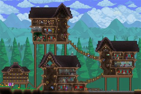 I show you a building life hack to. My expert hardmode base town | Terraria house ideas ...