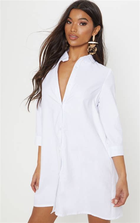 Leni White Shirt Dress Dresses Prettylittlething Usa