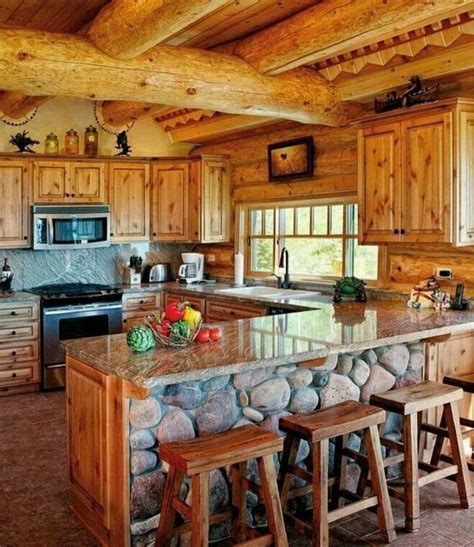 42 Lovely Western Style Kitchen Decorations Cabin Kitchen Decor Log