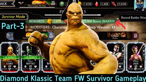 Fw Survivor Mode Elder Tower Battle Klassic Diamond Team Gameplay Mk Mobile Youtube