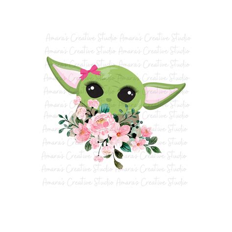 Baby Yoda Girl With Ring Of Flowers Bundle Set Of 2 Etsy