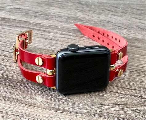 Red Leather Apple Watch Band 38mm 40mm 42mm 44mm Women Iwatch Bracelet