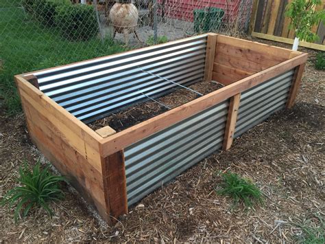 Reclaimed Redwood And Corrugated Steel Raised Garden Bed Threaded