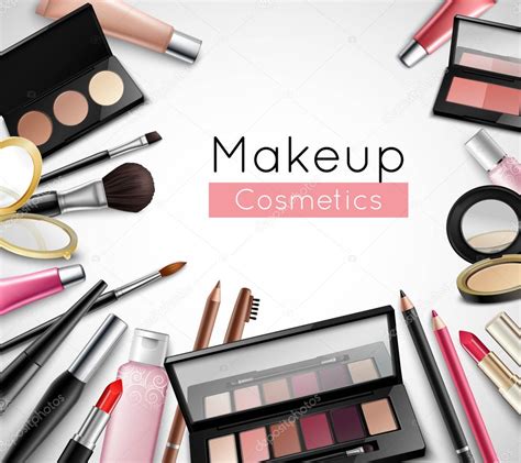 Makeup Cosmetics Accessories Realistic Composition Poster — Stock