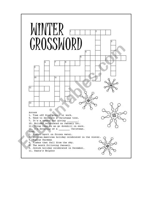Winter Crossword Esl Worksheet By Trop1959