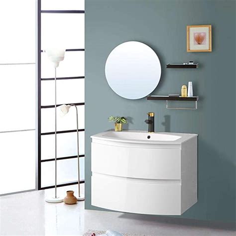 Nrg 700mm Contemporary Curved Vanity Unit Wall Hung Basin Sink Bathroom