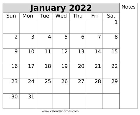 January 2022 Calendar Printable Pdf Word Excel Template Download