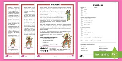 Ks2 Navratri Differentiated Reading Comprehension Activity
