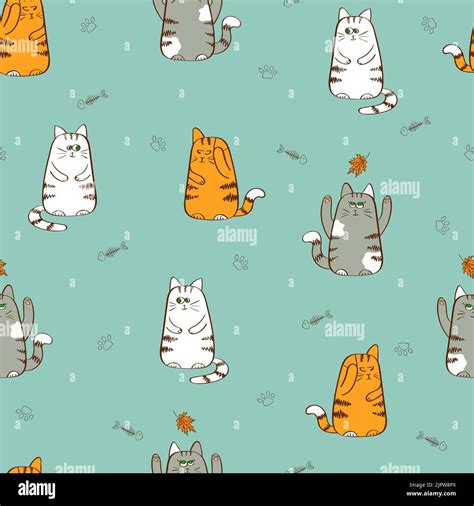 Seamless Pattern With Cute Cats Vector Background With Cartoon Kittens
