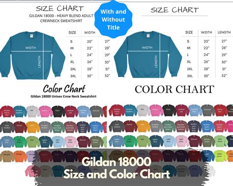 Gildan Size Chart And Color Chart Gildan Size Chart Etsy