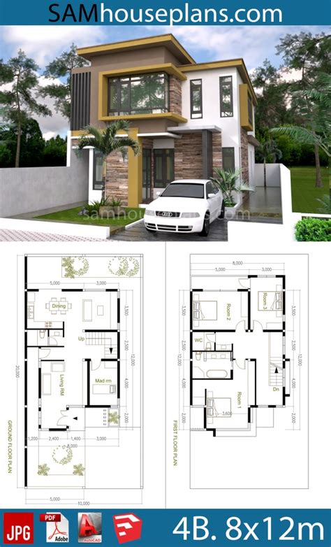 House Plans 8x12m With 4 Bedrooms Sam House Plans