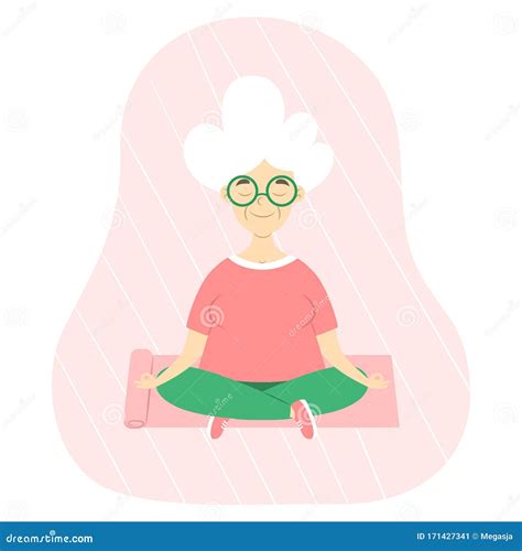 Grandma Meditate In Lotus Pose Adult Yoga Stock Vector Illustration