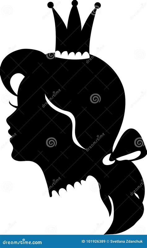 Princess Or Queen Profile Silhouette With Crown Cartoon Vector