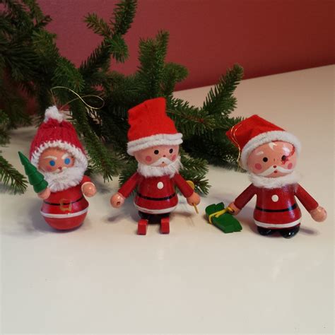 3 Wooden Elves Christmas Tree Ornaments Retro Holiday Tree