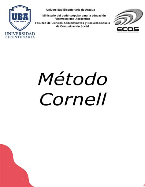 Metodo Cornell Universidad Bicentenaria De Aragua Ministerio Del