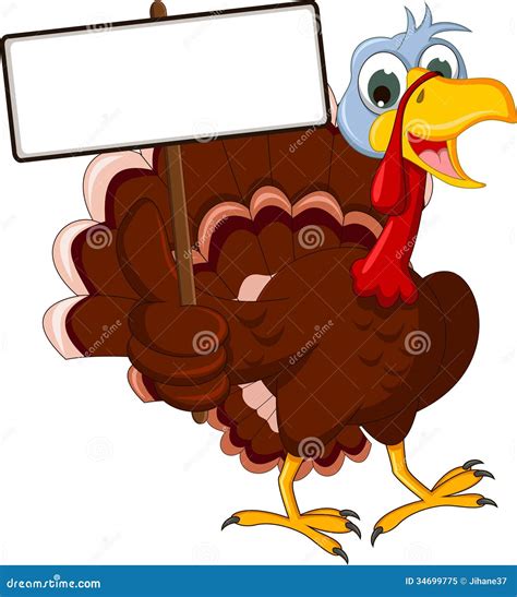 Funny Turkey Cartoon Posing With Blank Sign Royalty Free Stock Image