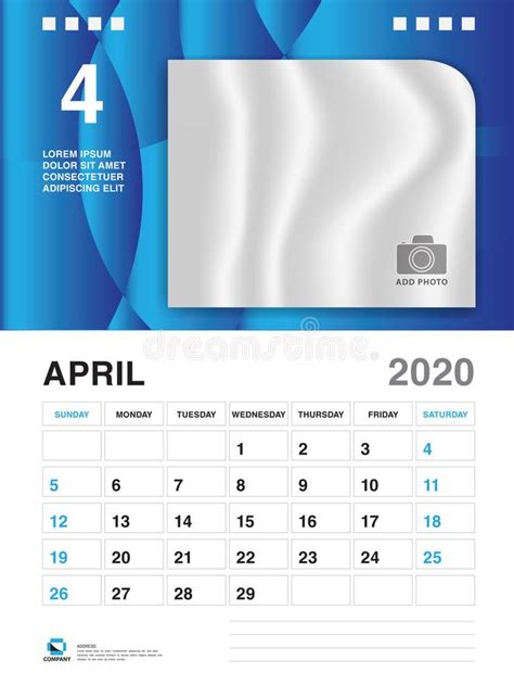 April 2020 Year Template Calendar 2020 Vector Desk Calendar Design