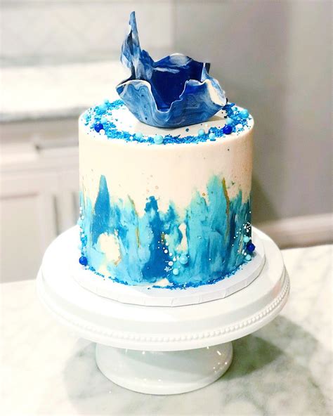 Painted Blue Buttercream Cake Buttercream Cake Designs Cake