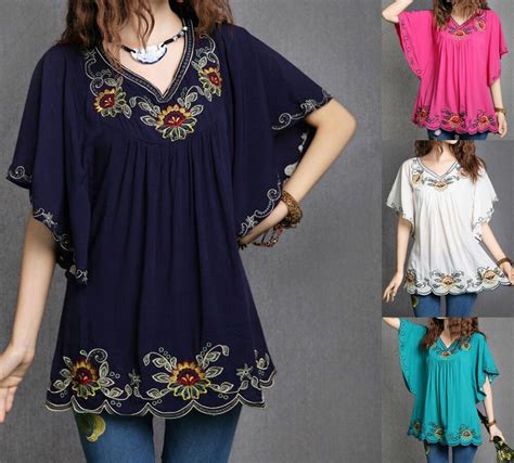 Fashion New Mexican Ethnic Floral Embroidery Hippie Blouse