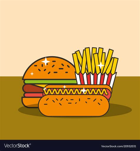 Fast Food Burger Hot Dog And French Fries Vector Image